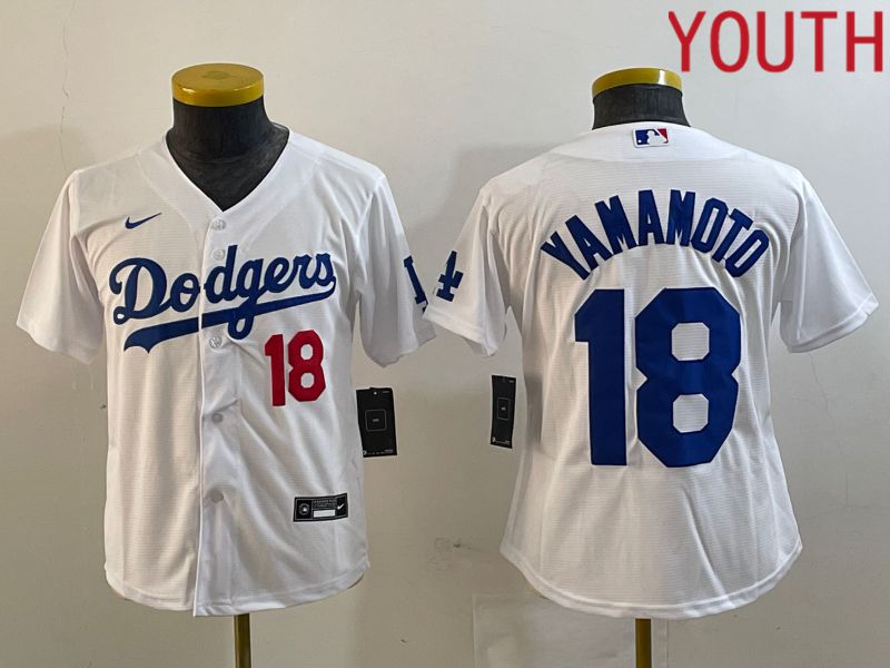 Youth Los Angeles Dodgers 18 Yamamoto White Nike Game MLB Jersey style 2